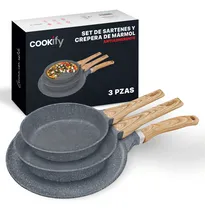 Comprar Set De Sartenes Y Crepera Cookify 20\u002F24\u002F28 Cm | Stone-tech Series | Recubrimiento Antiadherente Libre De Pfoa, Cocina Saludable, Cocción Uniforme, Mango Ergonómico. Color Mármol Gris