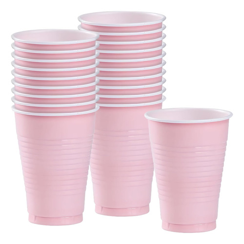 Taza De Plástico Rosa De Color Sólido Para Fiestas (12 Oz), 