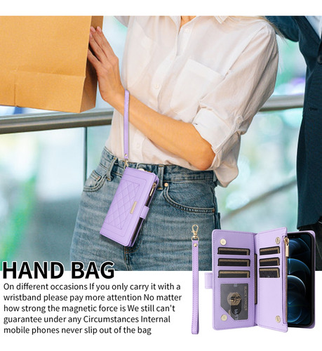 Funda Para Samsung Galaxy Ling Con Estampado De Cuadrícula, Tarjetero, Tres En Uno, Portátil, Multifuncional, Morado