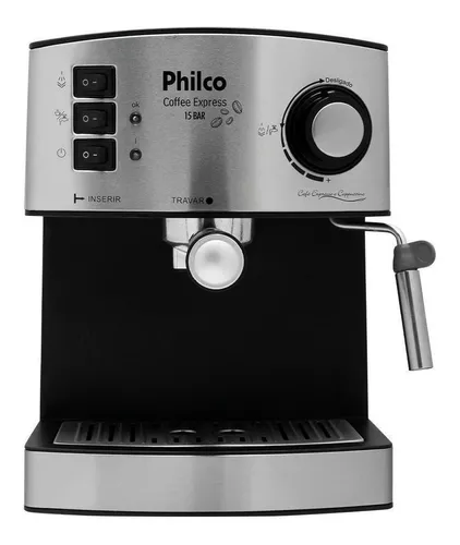 Cafetera espresso automática negra y plateada Philco de 15 bares, 220 V