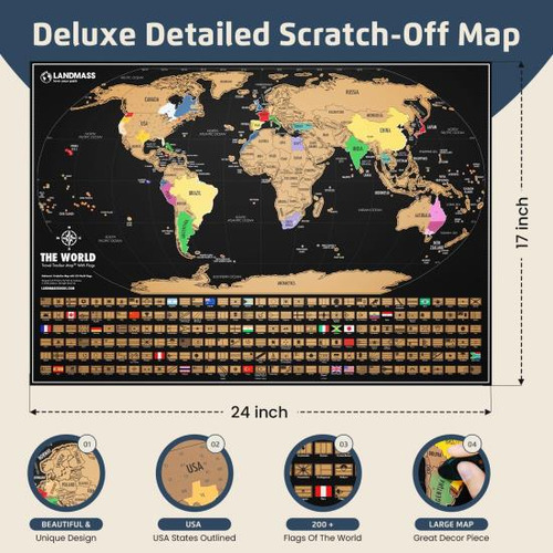Landmass Póster Del Mapa Del Mundo Para Rascar De 17 X 24 De