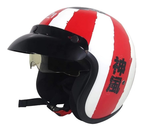 Casco Moto Abierto Vintage Hawk 721 Kamikaze Rojo Blanco Rpm