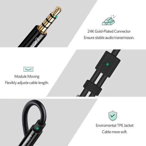 Imagen 3 de 7 de Cable Audio Splitter Ugreen 3.5mm 4 Polos Macho A Hembra .2m