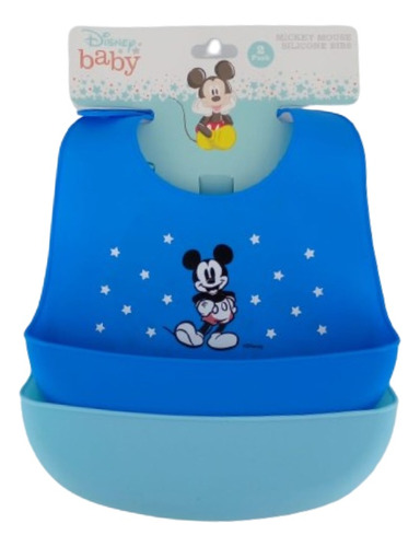 Babero Silicona Bebé Impermeable Baberos Niños Con Bolsillo Color Azul claro Mickey Mouse