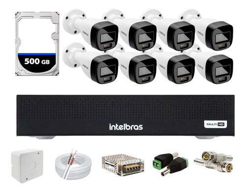 Kit Intelbras 8 Full Color Vhd 1120b Dvr 8 Mhdx 1008 C/500gb