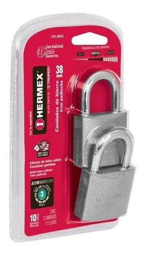 Hermex Candados De Hierro Amaestrados 38mm Juego 2 Unidades
