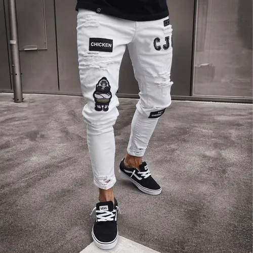 Jeans Bordados Hombre Pantys Elásticos Rotos