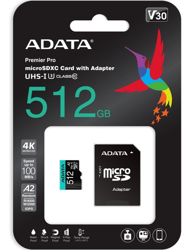 Tarjeta De Memoria Adata Ausdx512gui3v30sa2-ra1 Premier Pro Con Adaptador Sd 512gb