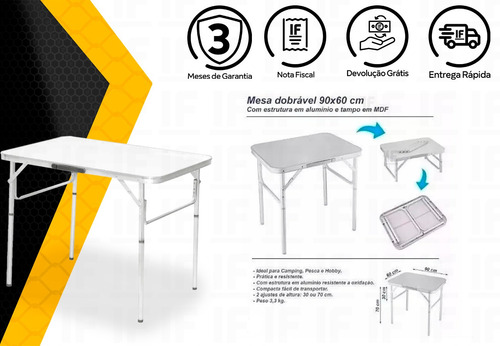Mesa Dobrável Alumínio 90x60 Cm Vira Maleta 695838 Palisad