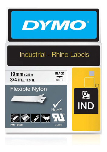 Dymo Rhino Cassette Nylon Blanco 19 Mm (3/4 ) X 3,5 M Import