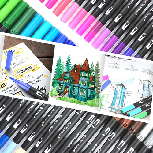 100 Colores Marcadores Plumones Punta De Pincel Dual Brush
