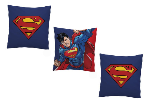 3 Almohadones 30x30 Cm Superman Superheroes