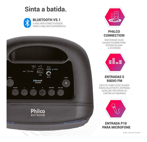 Caixa De Som Amplificada Philco Pcx3800 - Fm/bluet/aux/usb,