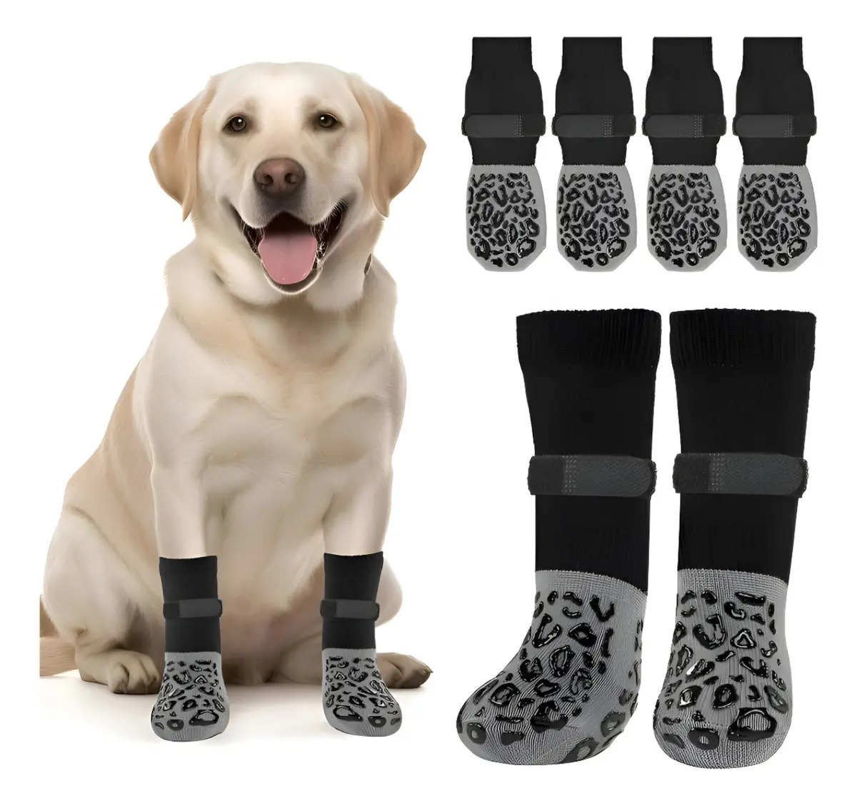 4 Meias Antiderrapantes Para Cachorro Antirrisco Inverno Cor Preto - L