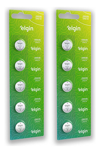 10 Baterias Pilhas Elgin Cr2025 2 Cartelas Tipo Moeda