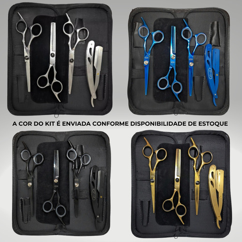 Kit 3 Tesouras Profissionais Barbeiro Fio Laser Navalhas