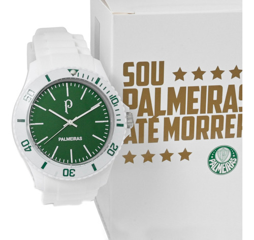 Relógio Masculino Palmeiras Palestra Italia Sep23-001-3 Cor da correia Branco Cor do bisel Branco Cor do fundo Verde