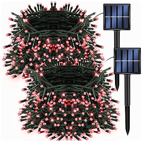 2 Paquetes De Luces Solares Navideñas Rojas De 200 Led...