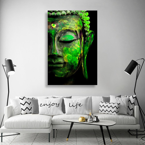 Imagen 7 de 9 de Cuadro Decorativo Canvas Espiritualidad Buda Colorido Verde