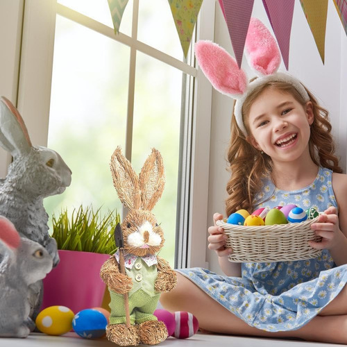Decoración Artesanal Con Forma De Conejo De Paja Para Pascua