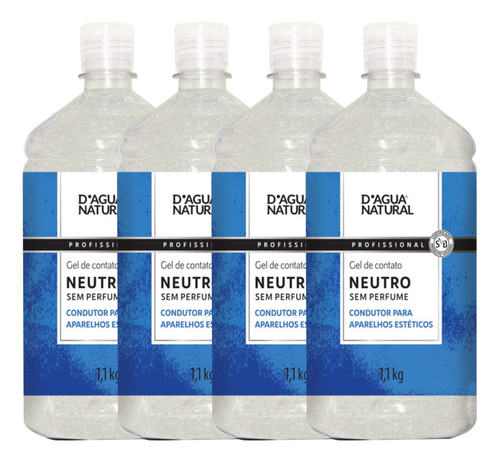  4 Gel Contato Para Eletroterapia Neutro 1,1kg Dagua Natural