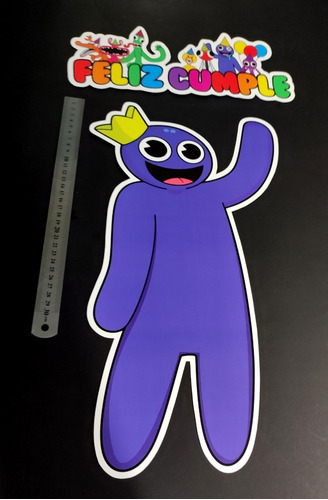 Cartel Figura Deco Rainbow Friends Azul 45cm + Feliz Cumple