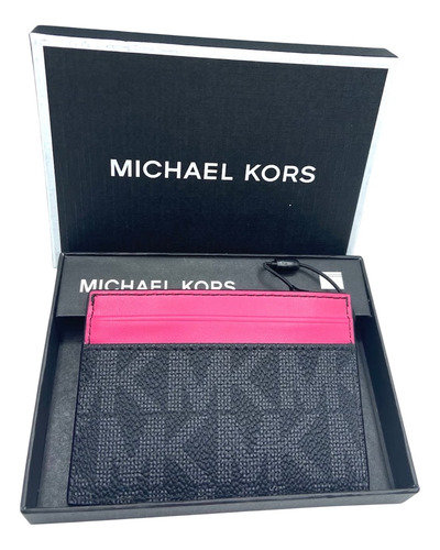 Tarjetero, Michael, Kors Original 86s5smnd1u Fucsia Y Negro Rayas