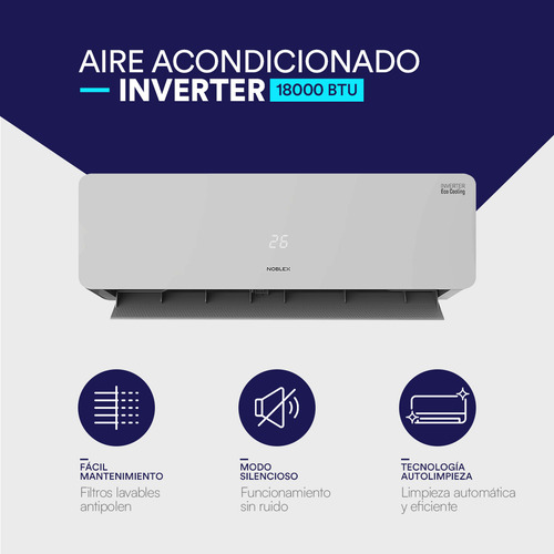 Minisplit 1.5 toneladas Aire Acondicionado Inverter Noblex Nxin50h21amx Frío Calor 18000 Btu 230v