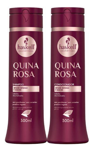 Kit Shampoo E Condicionador Quina Rosa Brilho Haskell 300ml