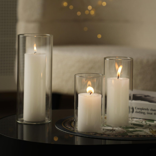 Set Udu De 3 Velas Blancas De Pilares Y 3 Candelabros De De