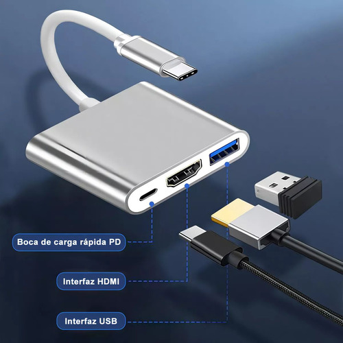 Adaptador Tipo C A Hdmi 4k Convertidor Hub Usb 3.0