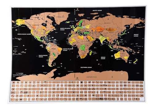 Scratch Off World And Usa Travel Map Xl Póster Con Herramien