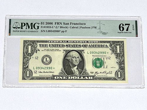 Cédula One Dollar 2006 Fr#1933-l Certificado Pmg 67 (ngc)
