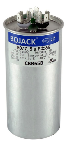 Bojack 80+7.5 Uf 80/7.5 Mfd ±6% 370/440 V Ca Cbb65 Dual Run Condensador De Arranque Circular Para Funcionamiento De Motor De Ca O Arranque De Ventilador O Condensador Recto Bomba De Frío O Calor Aire