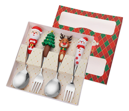 Set De Cubiertos Navideños Brillantes, Acero Inoxidable