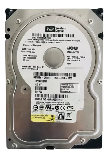 Wd800jd Hd 80gb Interno Wdc Wd800jd-75msa3 80,0 Gb Para Computador ...