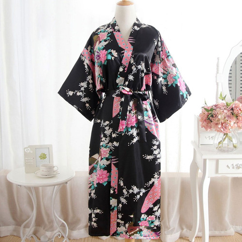 Roupão Feminino Com Estampa De Quimono, Camisola De Banho