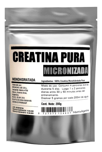 Creatina Monohidratada En Polvo 200g - Breaking Lab