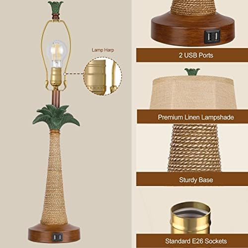 Juego De 2 Lámparas De Mesa Con Palmera Costera Con 2 Puerto