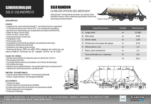 Semirremolque Randon Silo Cilíndrico 1+1+1 38m3
