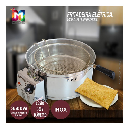 Imagem 3 de 7 de Fritadeira Elétrica 10l Tacho Fritador Pastel Ft-10l - 220v