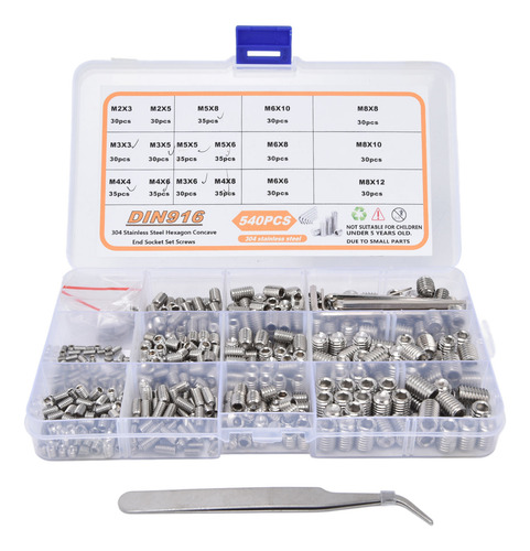 Cup Grub Screw 540pcs Set 304 Stainless Steel M2m8 Point