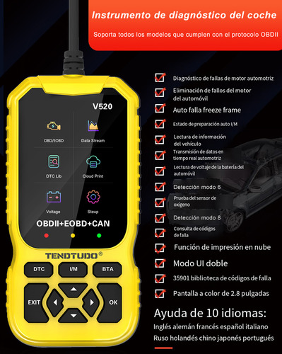 Scanner Diagnóstico Automotriz Obd2 V520 Multifuncional