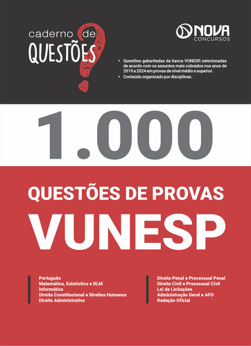 Apostila Vunesp - Livro Com 1000 Questões Gabaritadas - Editora Nova