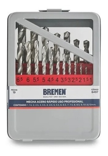 Juego De Mechas Acero Rapido Bremen 19pz 1 A 10mm 6497