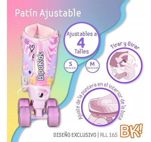 Imagen 8 de 9 de Patines Bipo Bota Simil Cuero Extensibles 4 Ruedas Unicornio