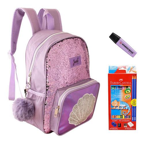 Mochila Feminina Escolar Unicórnio Holográfica + Kit Complet