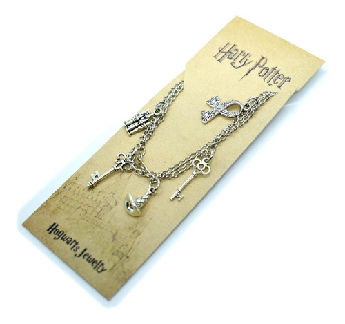 Manilla Pulsera Doble  Con 5 Dijes De Harry Potter