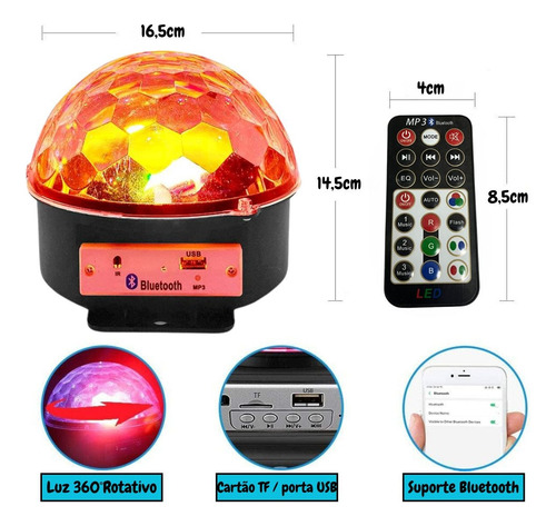 Globo Colorido Meia Bola Maluca Rgb Led Bluetooth Laser