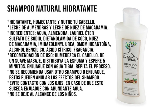 Imagen 4 de 10 de Shampoo Arbol Verde Hidrata Humecta Y Nutre Tu Cabello 500ml
